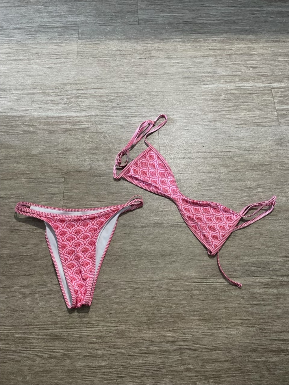 Women's Pink Crochet Triangle Bikini Set